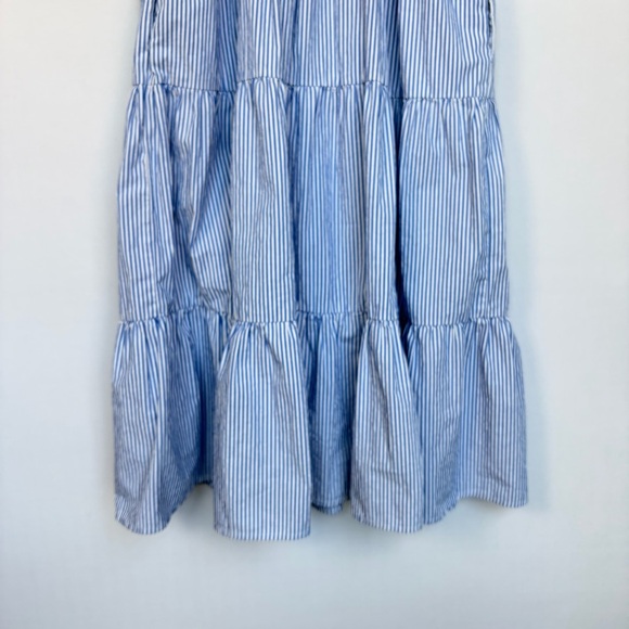 J. Crew Midi Dress Sz 8 Blue White Stripe Cotton Tiered Puff Sleeve SU24 Cottage - Picture 14 of 15